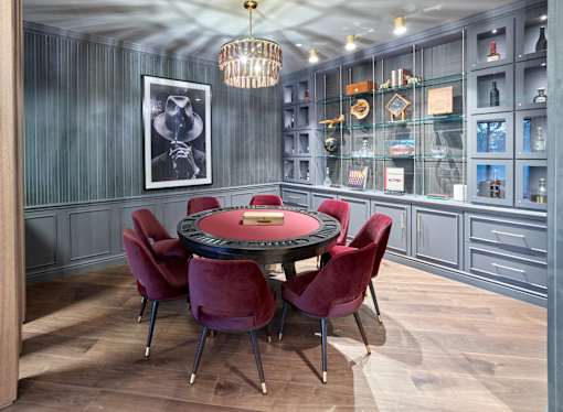 Private resident lounge and game room in a luxury apartment community in Bergen County, New Jersey.