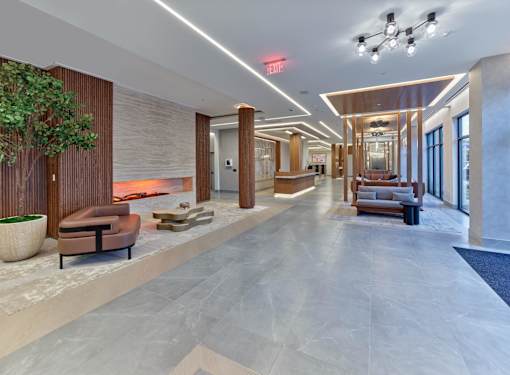 Modern lobby in luxury apartment community in Bergen County, NJ.