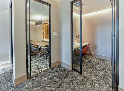 Private conference rooms in resident business center in luxury apartments, Paramus, NJ.
