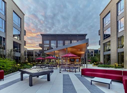 outdoor pool table, courtyard, hammock, grill area, outdoor tv and bar area, lounge seating