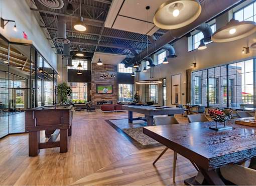 pool table, foosball, tvs, clubhouse, fireplace, lounge