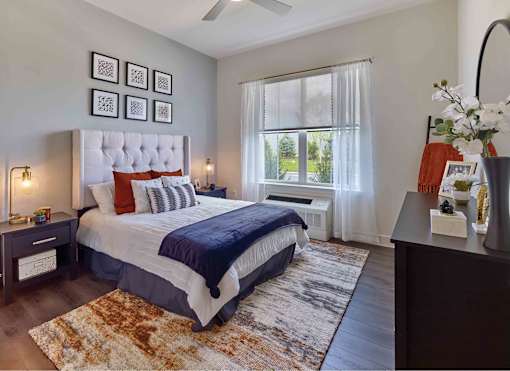king bed, large bedrooms, two bed, luxury apartment, oversize windows, hardwood floors