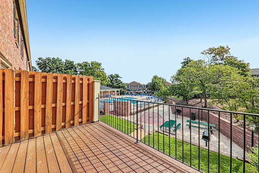 All homes include a dedicated outdoor space, either a patio or a balcony as shown here at Georgetown of St. Louis Apartments