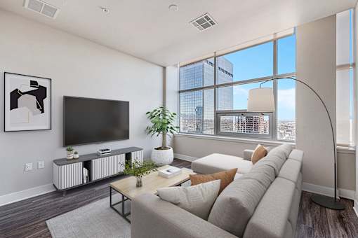 Living Room With TV at 1600 Glenarm Place, Denver