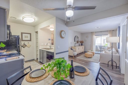 Open living room and dining area at apartments in Vegas at 5400 Vistas.