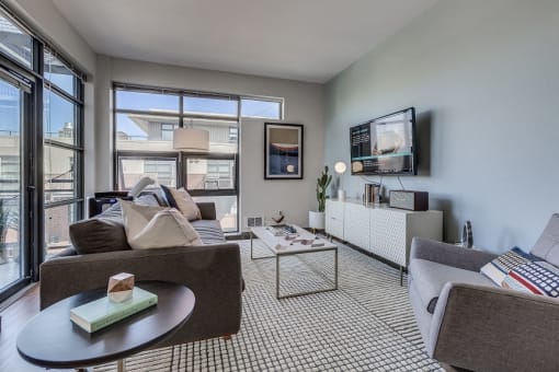 Spacious Living Room With Private Balcony at Equinox, Washington, 98102