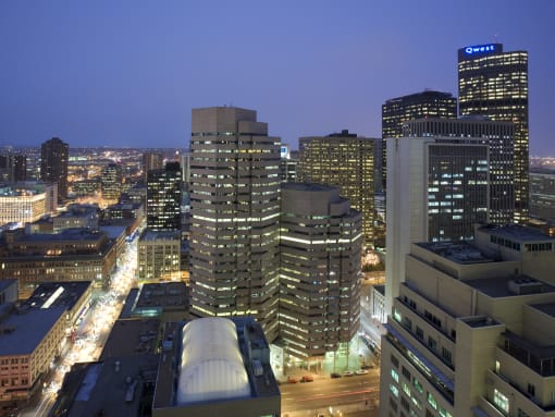 downtown Denver at night  at 1600 Glenarm Place, Denver, CO
