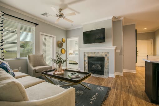 Living Room With Fireplace at SkyStone Apartments, Albuquerque, NM, 87114
