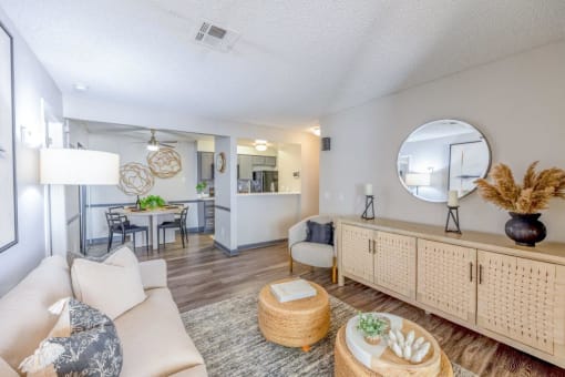 Contemporary living room with couch at apartments in Las Vegas, NV.