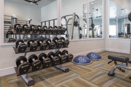 Fitness center at Sorano Apartments