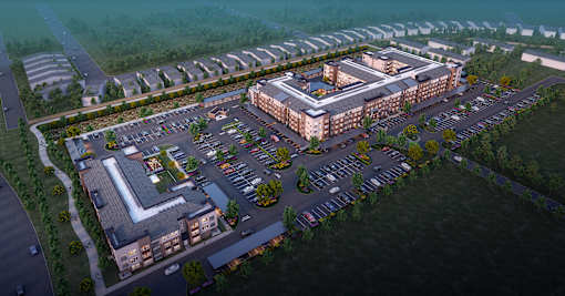 Aerial view of buildings at Autry at Legacy apartments for rent in Prosper, TX.