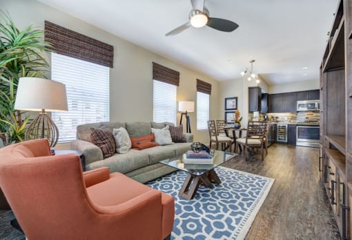Model Unit Living Room to Kitchen at Avino in San Diego, CA 92130