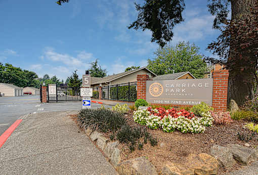 The entrance to Carriage Park apartments