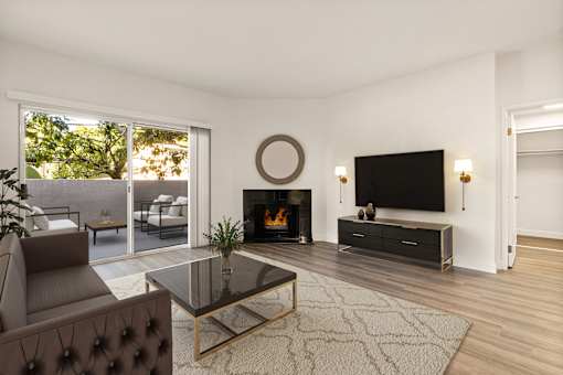 Modern living room with a fireplace and a flat screen TV at Cahuenga Heights, Los Angeles