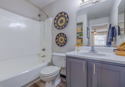 Modern bathroom with bathtub at apartments for rent Las Vegas at 5400 Vistas.