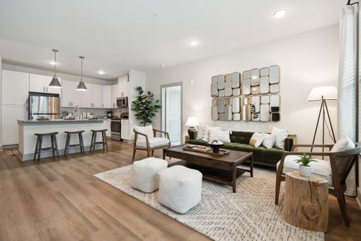 a living room with a couch and a table