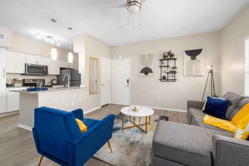 a living room with a couch and a table