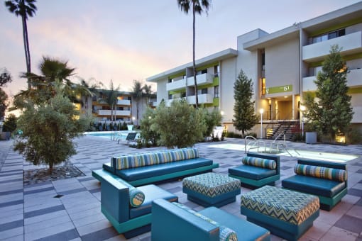Outdoor courtyard with fire pit at The Chadwick, California