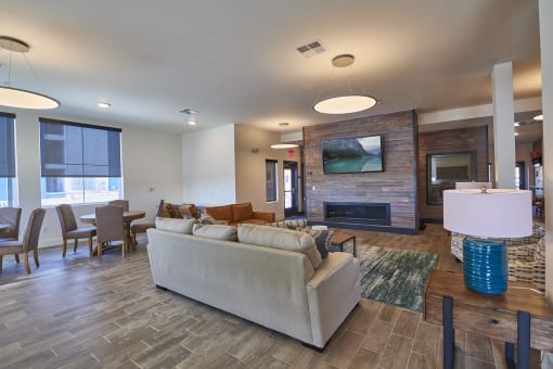 Clubhouse with TV and fireplace at Alpine Vista, Colorado Springs, CO