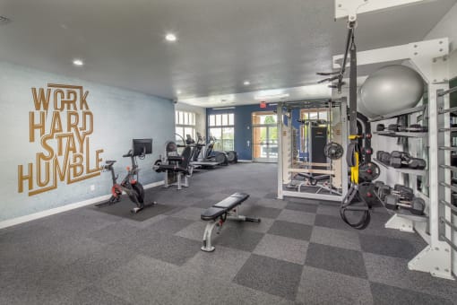 the gym at the flats at big tex apartments at Arbor Heights, Tigard, OR, 97224