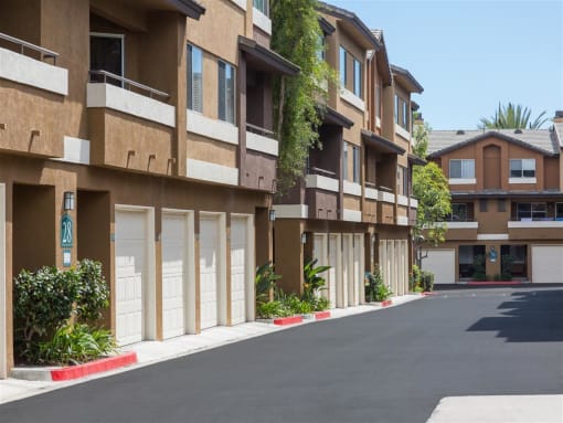 exterior view of garages at St. Moritz Apartments,California