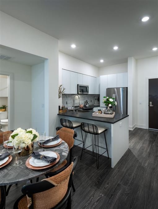 Kitchen with dining  at Kinley West LA, Los Angeles, California