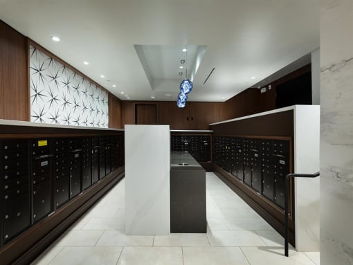Package locker room at our  new apartments in Culver City at Kinley West LA for residents to pick up mail.
