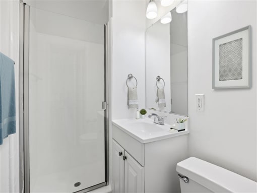 a bathroom with a sink toilet and shower at Pacific Rose, Los Angeles, CA 90034