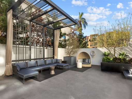 a patio with couches and a fireplace at The View, California