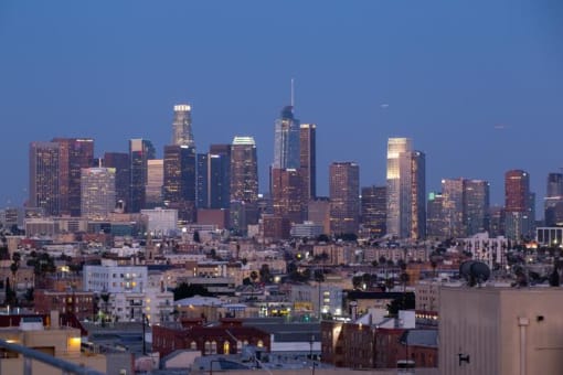 a view of the san francisco skyline at dusk at The View, Los Angeles, CA 90005