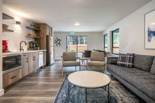 a living room with a couch and a coffee table