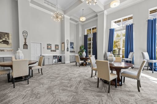 a dining room with a table and chairs and a fireplace