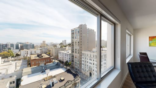 a view of san francisco from an apartment window