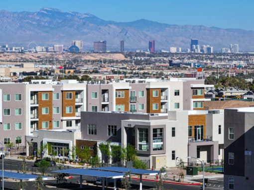 a group of apartments with a view of the city at Element 12 Apartments, Henderson NV