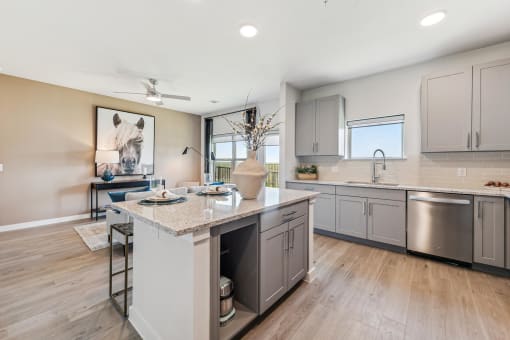 Kitchen with island and storage