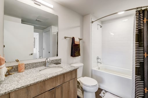 a bathroom with a sink and a toilet and a shower