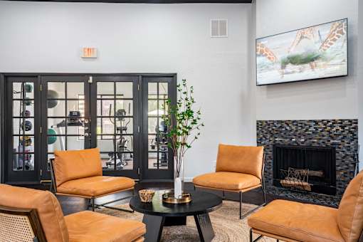 Living room with fireplace at Eagle Point Apartments, New Mexico