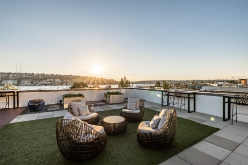 Equinox Rooftop Terrence sunset views  at Equinox Apartments, Washington, 98102