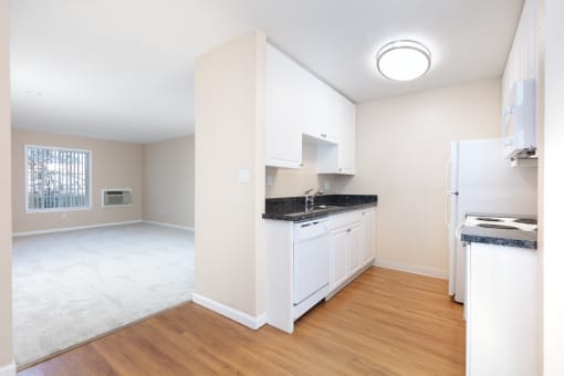 kitchen and living room