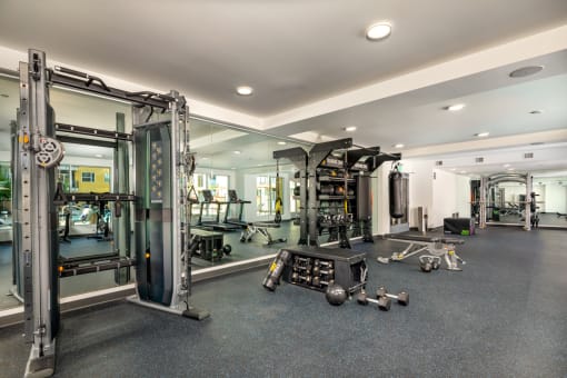 Gym at Aston at Gateway Apartments, California
