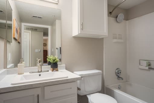a bathroom with a sink toilet and bathtub at Odyssey Ridge, Albuquerque, NM
