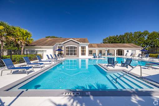 A large swimming pool with a 3 ft depth sign.