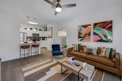 kitchen and living room area