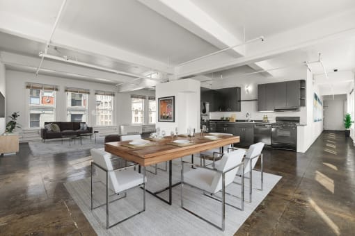 Open Kitchen and Living Room with Dining Areaat San Fernando Building, LA, 90013