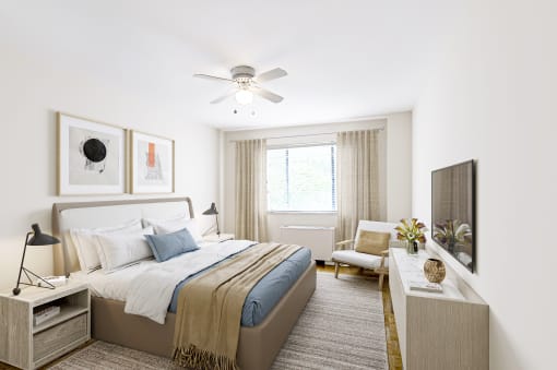 Bedroom with bed at Shawnee Apartments, Arlington