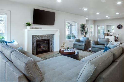 Clubhouse Fireplace and TV  at Monarch Meadows, Riverton, UT, 84096