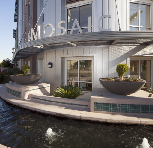 Front entrance of Mosaic with water feature