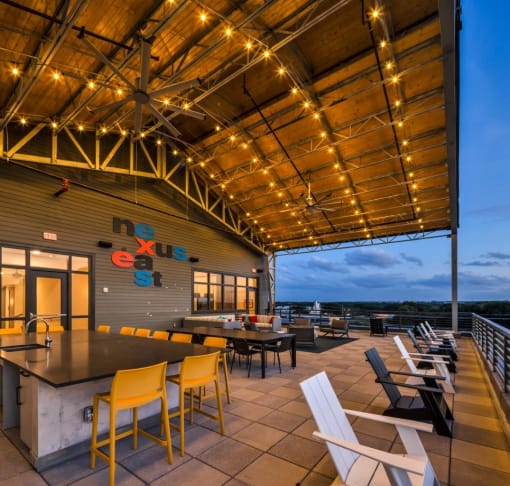 Nexus East Rooftop Deck and Kitchen with Seating