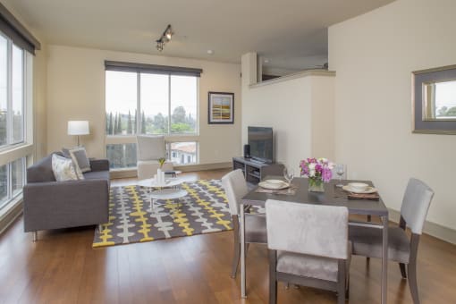 Dining to Living Room at mResidences Miracle Mile, Los Angeles, CA, 90036