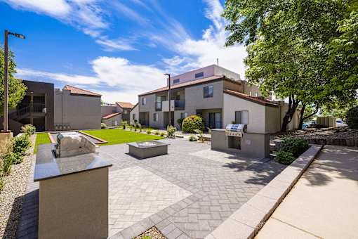 A Courtyard With a Building at Odyssey Apartments, Albuquerque, New Mexico